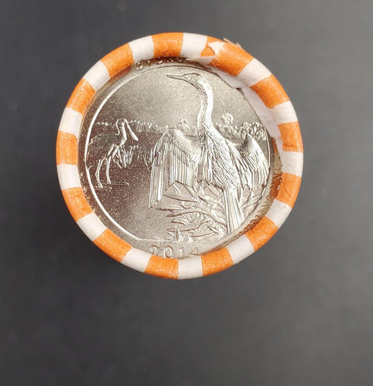 1 Unopened Bank Uncirculated Roll 2014 D Everglades (Florida)" America the Beautiful " Quarters OBW