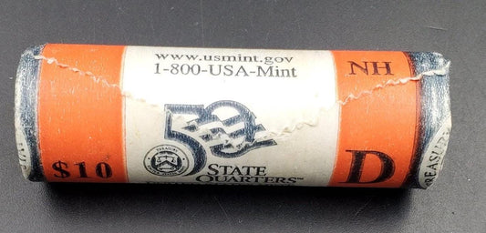 1 Unopened US Mint Uncirculated Roll 2000 D New Hampshire Statehood Quarters OBW 40 coins