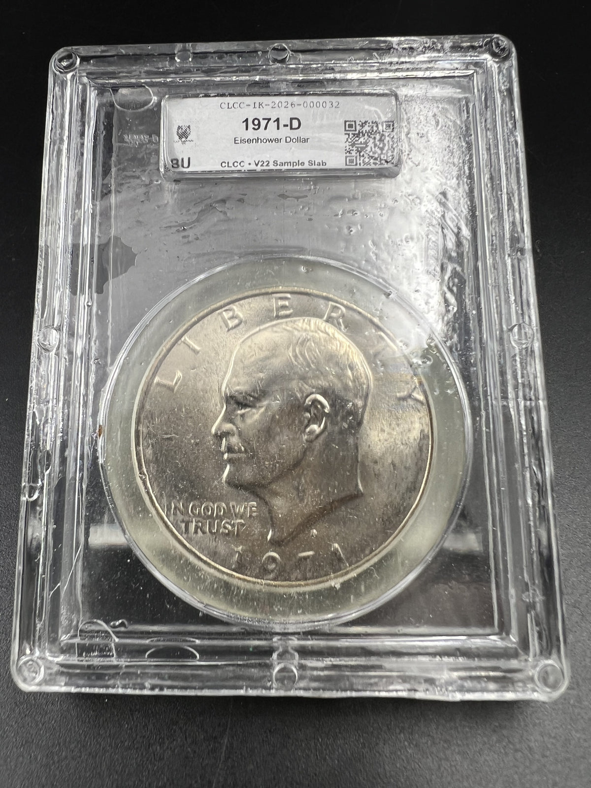 1971 D $1 Ike Eisenhower Dollar Coin CLCC BU Certified V22 Sample Slab #32