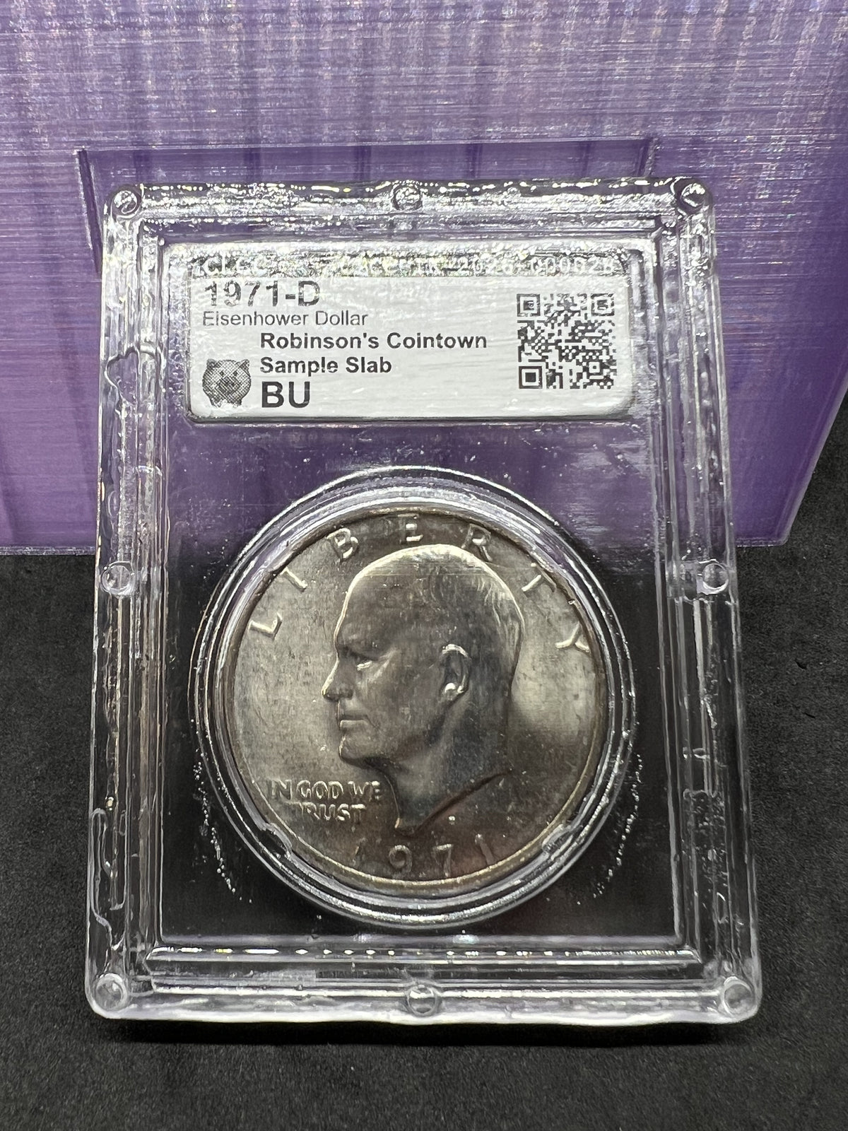 1971 D $1 Ike Eisenhower Dollar Coin CLCC BU Robinson's Cointown Sample Slab #28