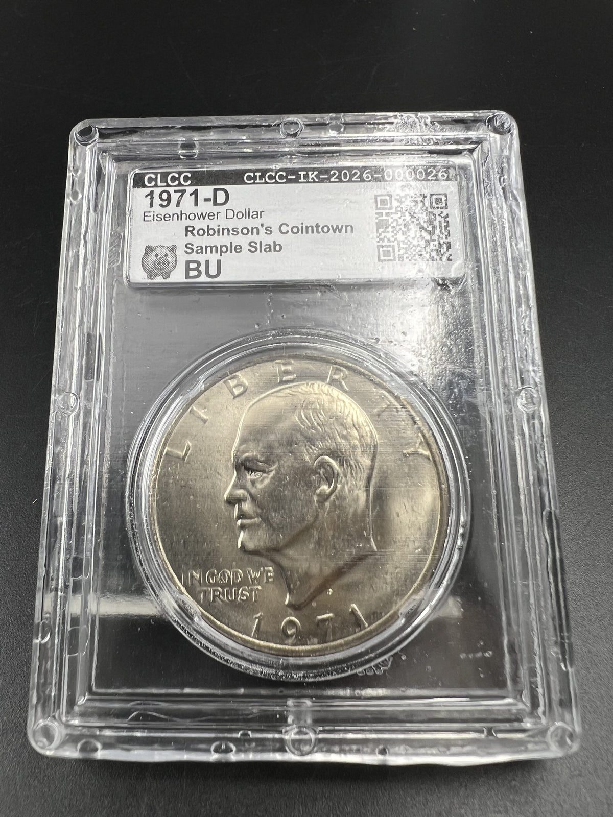 1971 D $1 Ike Eisenhower Dollar Coin CLCC BU Robinson's Cointown Sample Slab #26