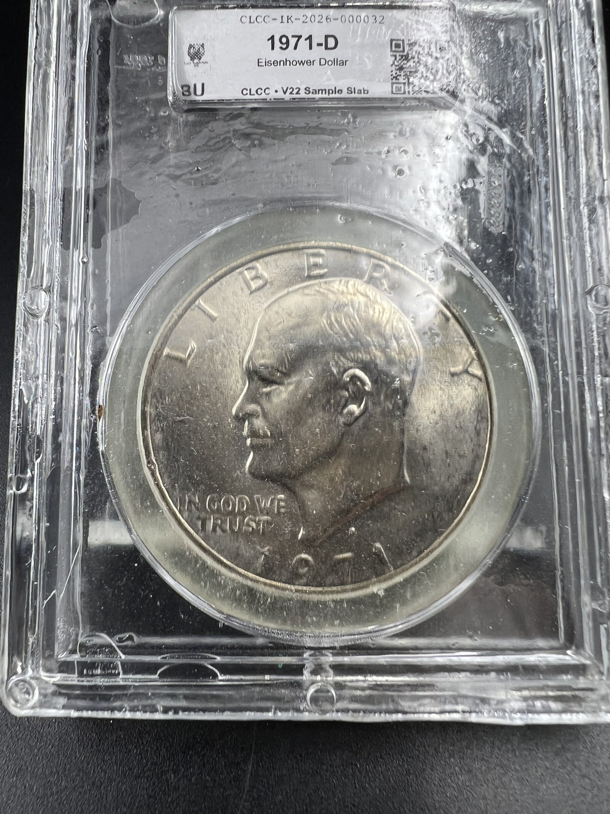 1971 D $1 Ike Eisenhower Dollar Coin CLCC BU Certified V22 Sample Slab #32