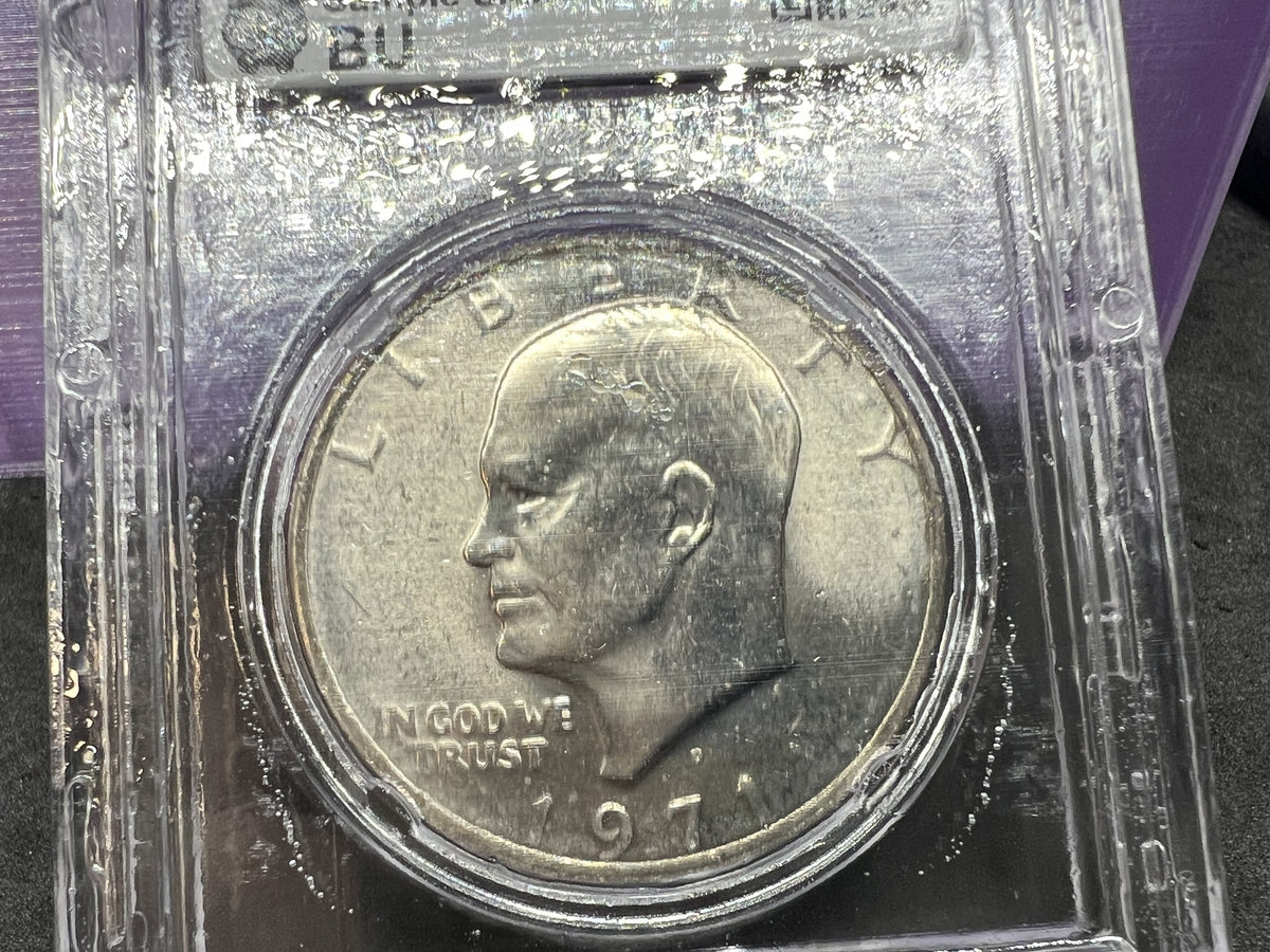 1971 D $1 Ike Eisenhower Dollar Coin CLCC BU Robinson's Cointown Sample Slab #28