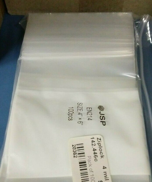 100 PCS 4 MM 4 X 6 " EXTRA THICK NEW ZIPLOCK JSP PLASTIC BAGS WITH WRITING SPACE