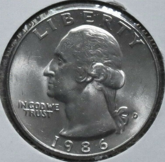 1986 D 25C Washington Quarter Clad Single Coin BU UNC