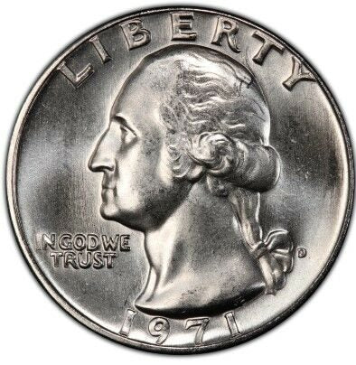 1971 D 25C Washington Quarter Clad Single Coin BU UNC