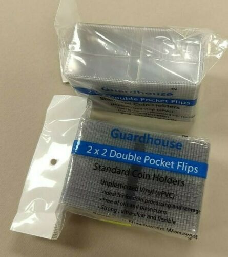 Guardhouse 2 x 2 Double-Pocket Unplasticized Non PVC Coin Flip Flips Pack of 100