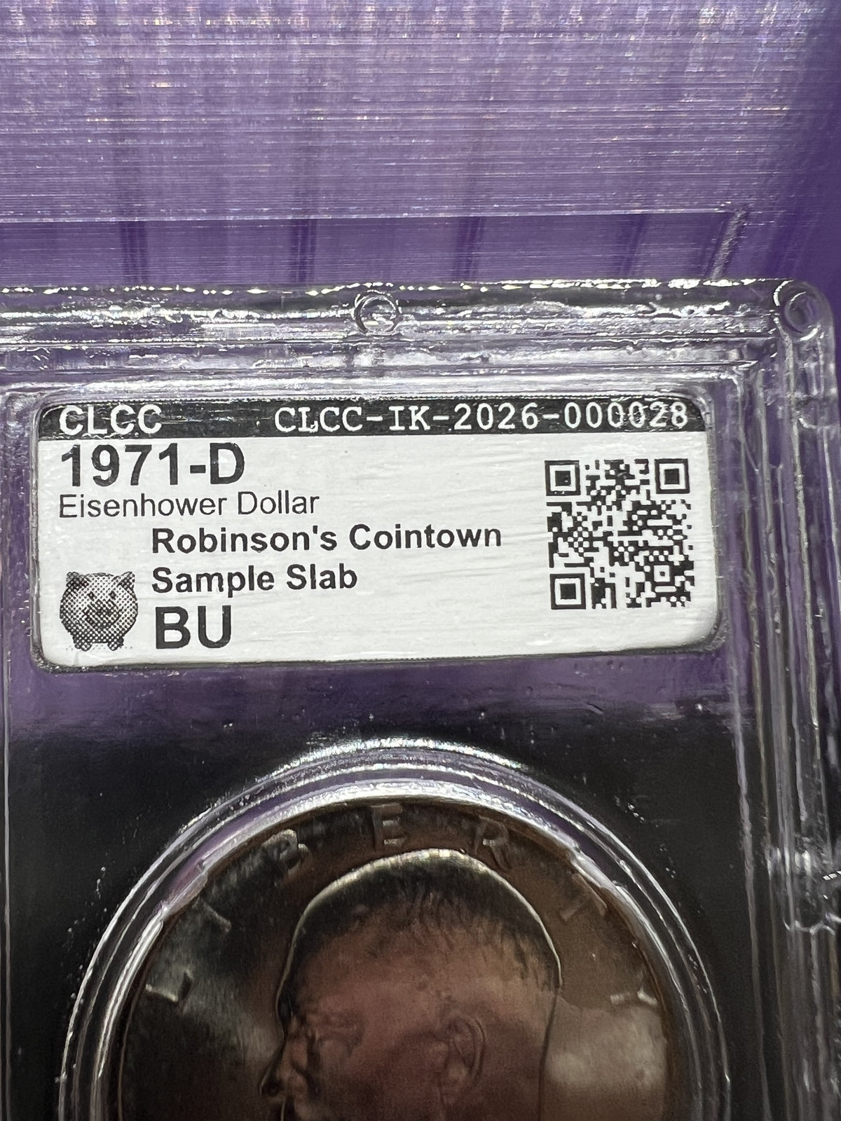 1971 D $1 Ike Eisenhower Dollar Coin CLCC BU Robinson's Cointown Sample Slab #28