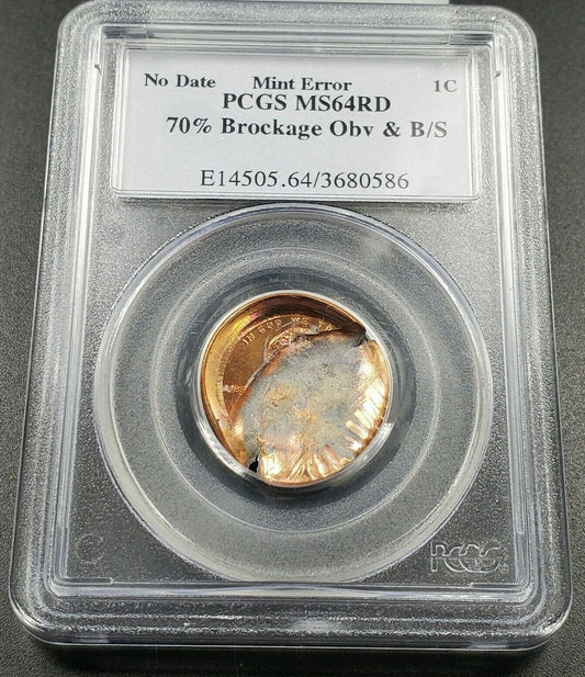 70% Brockadge w/ BroadStrike Error ND Zinc Lincoln Memorial Cent PCGS MS64 RD