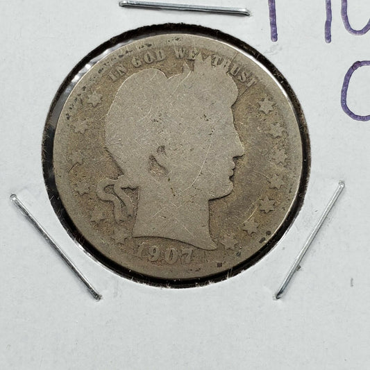 1907 O 25C Barber Silver Quarter Coin Choice AG ABOUT GOOD Condition Circulated