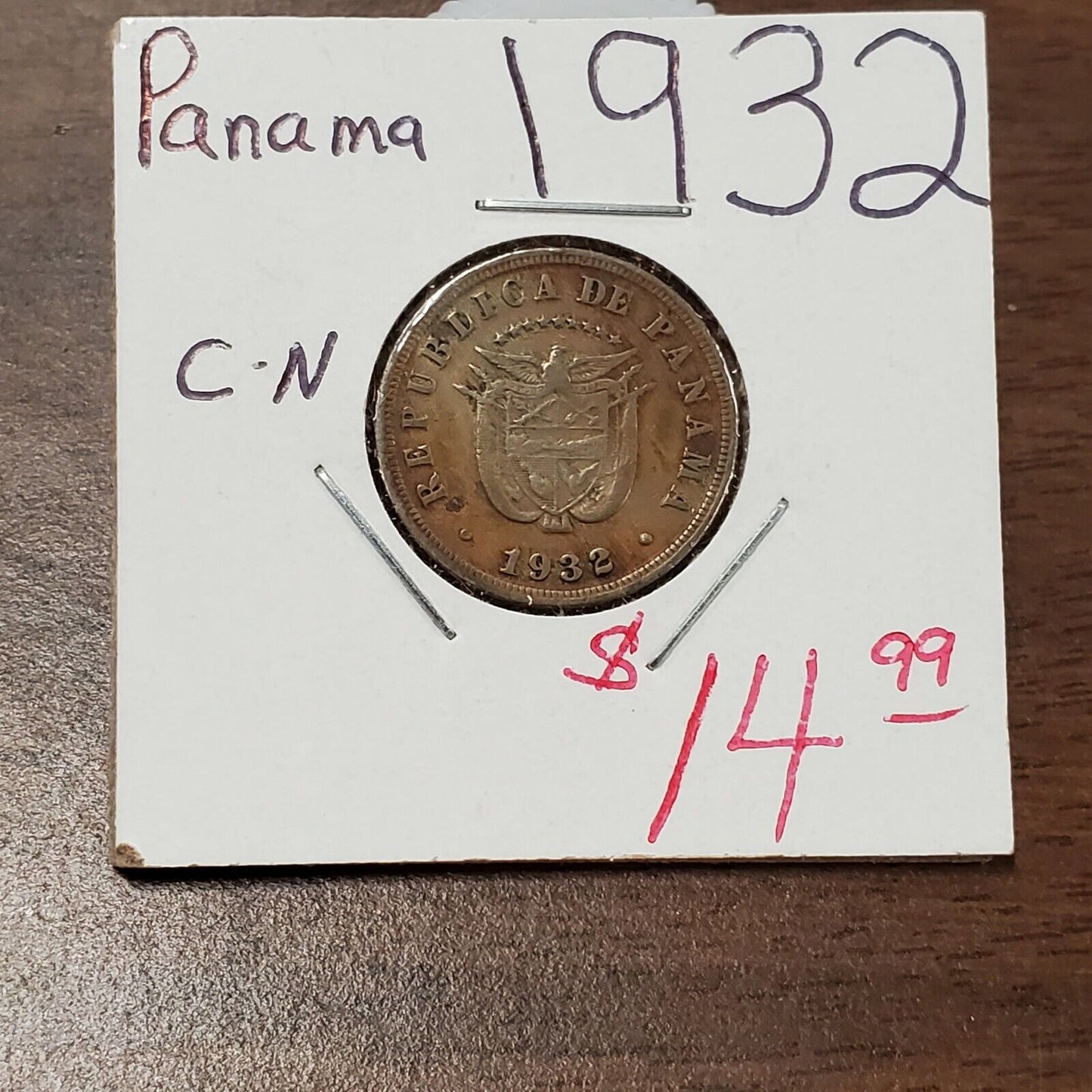 1932 PANAMA CINCO CENTESIMOS 5C Copper Nickel Coin High Circulated Condition