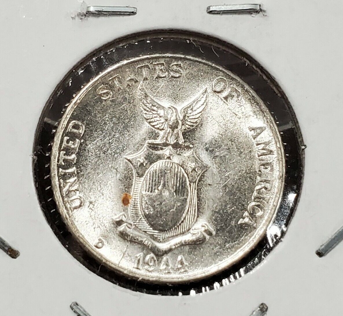 1944 D Philippines 10 Centavos Silver Coin Choice UNCIRCULATED W/ DIE CRACK