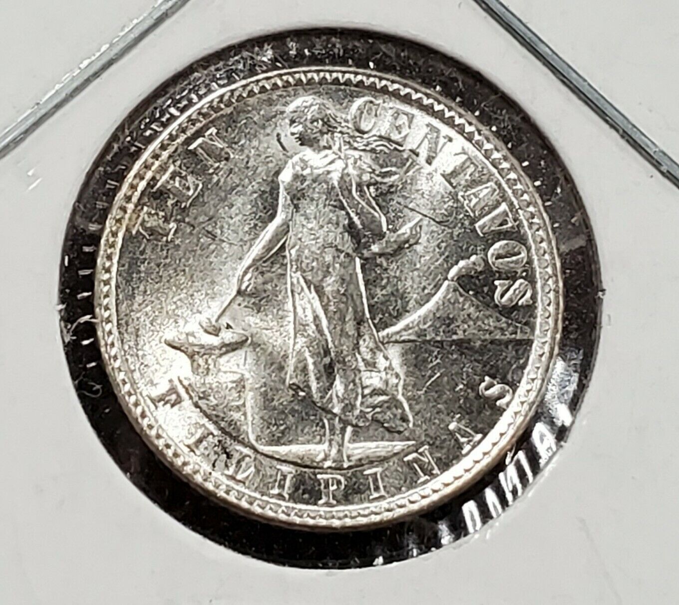 1944 D Philippines 10 Centavos Silver Coin Choice UNCIRCULATED W/ DIE CRACK