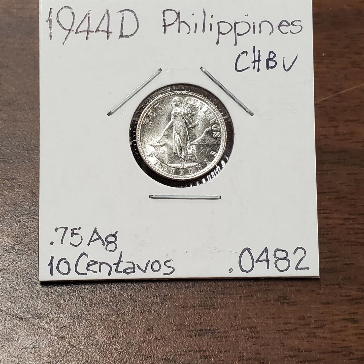 1944 D Philippines 10 Centavos Silver Coin Choice UNCIRCULATED W/ DIE CRACK