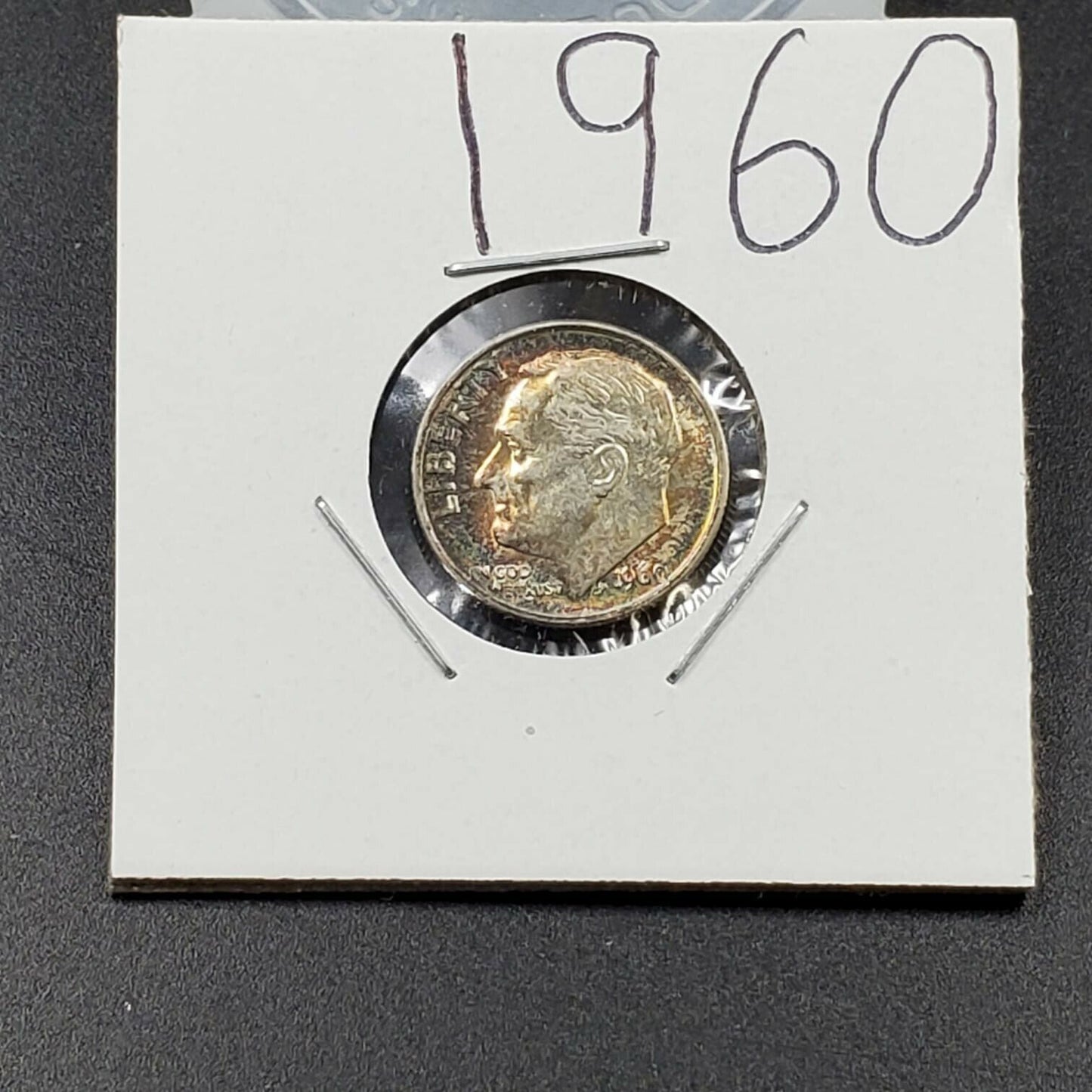 1960 P Roosevelt Silver Dime Coin AU About UNC Original PQ * Rainbow Toning