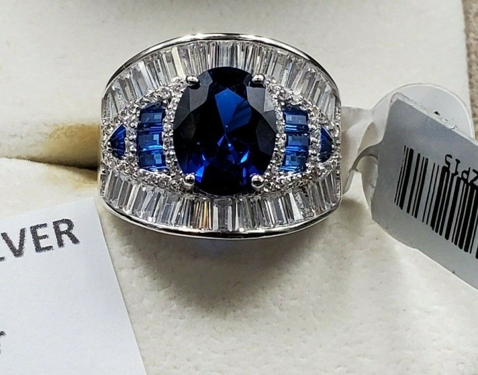 Womens 925 Sterling Silver Wedding Engagement Blue Opal Cut Shaped Ring Faceted
