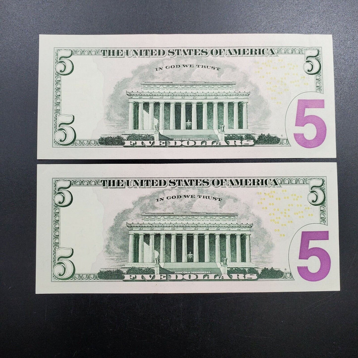 Lot of 2 2009 $5 FRN Federal Reserve FRN Note Low Serial Number # AU / CU UNC