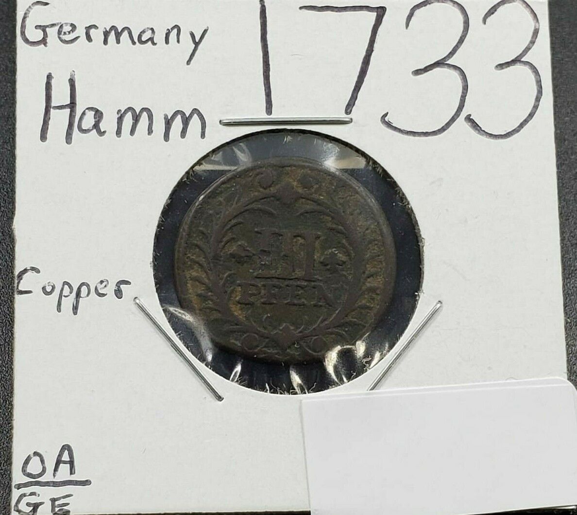 GERMANY GERMAN STATES 1733 Hamm 3 Pfennig Misaligned Dies High Circulated Grade