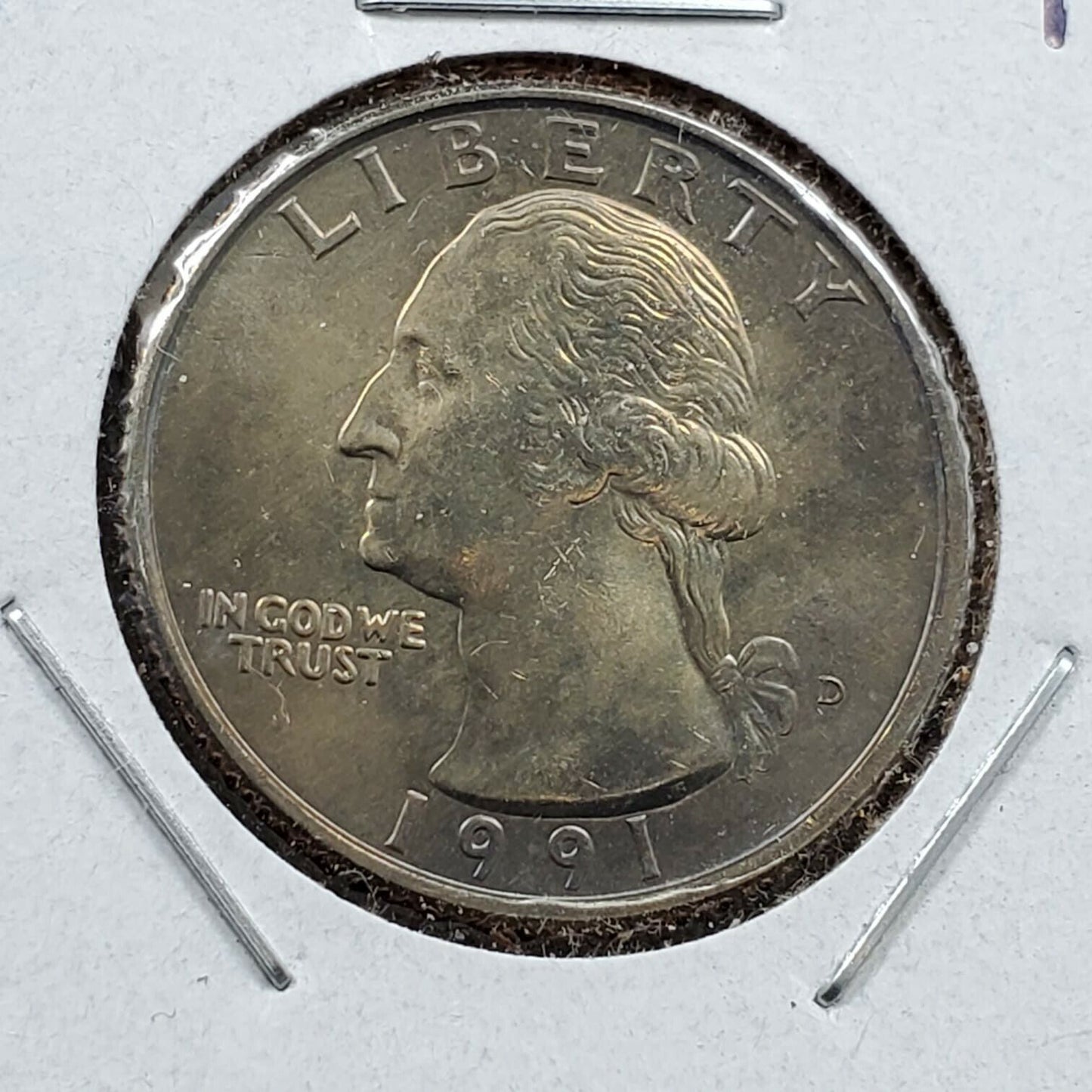 1991 D Washington CLAD Quarter Coin Choice BU UNC Nice Toning Toner 2