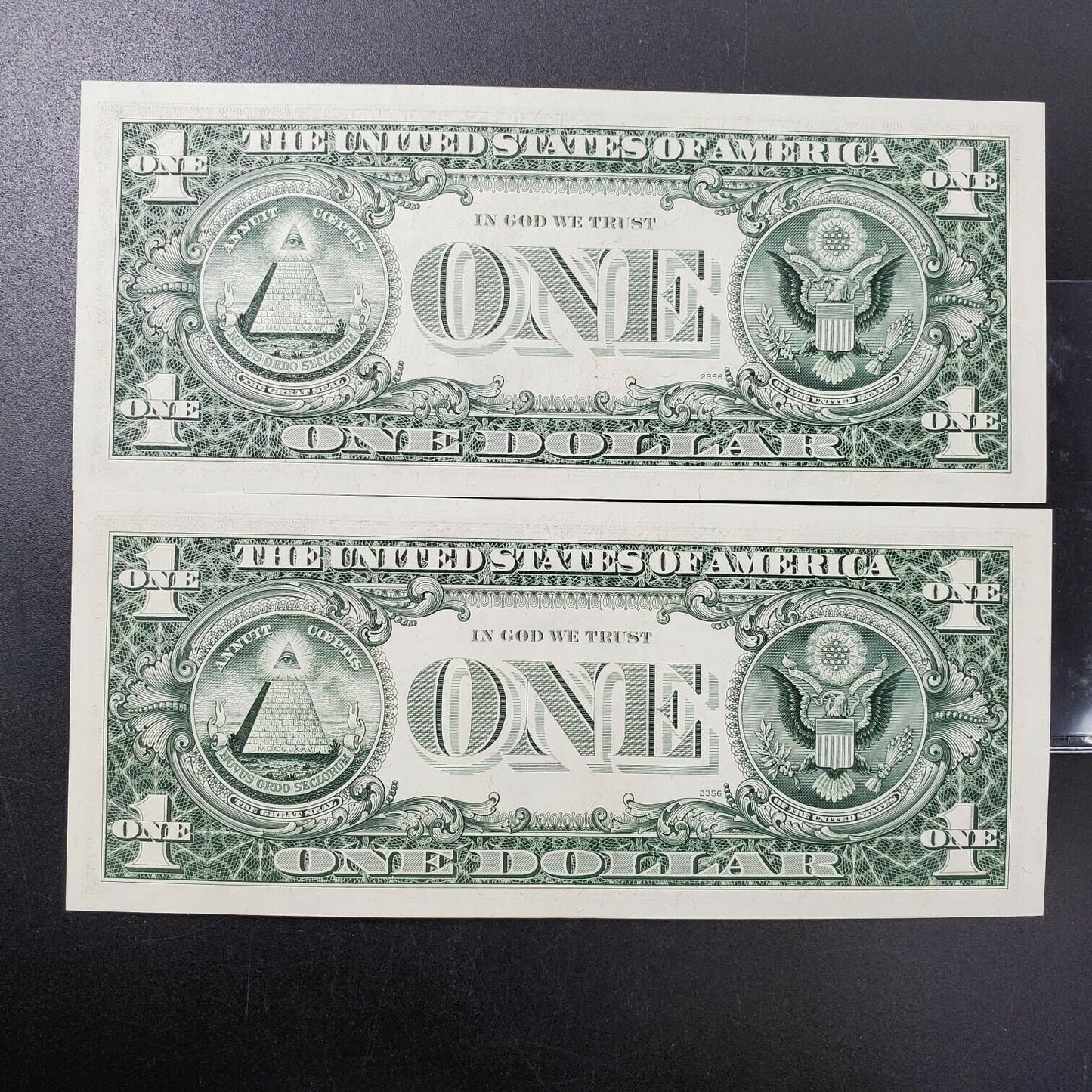 Consecutive Pair 2 1977 $1 FRN Federal Reserve Note Green Seal Low Serial #s UNC