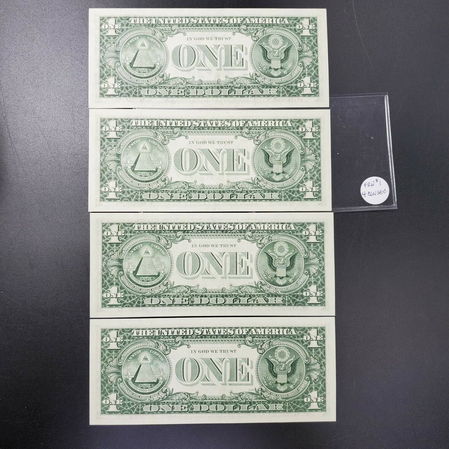 4 Consecutive 1977 $1 FRN Federal Reserve Note Green Seal Choice UNC