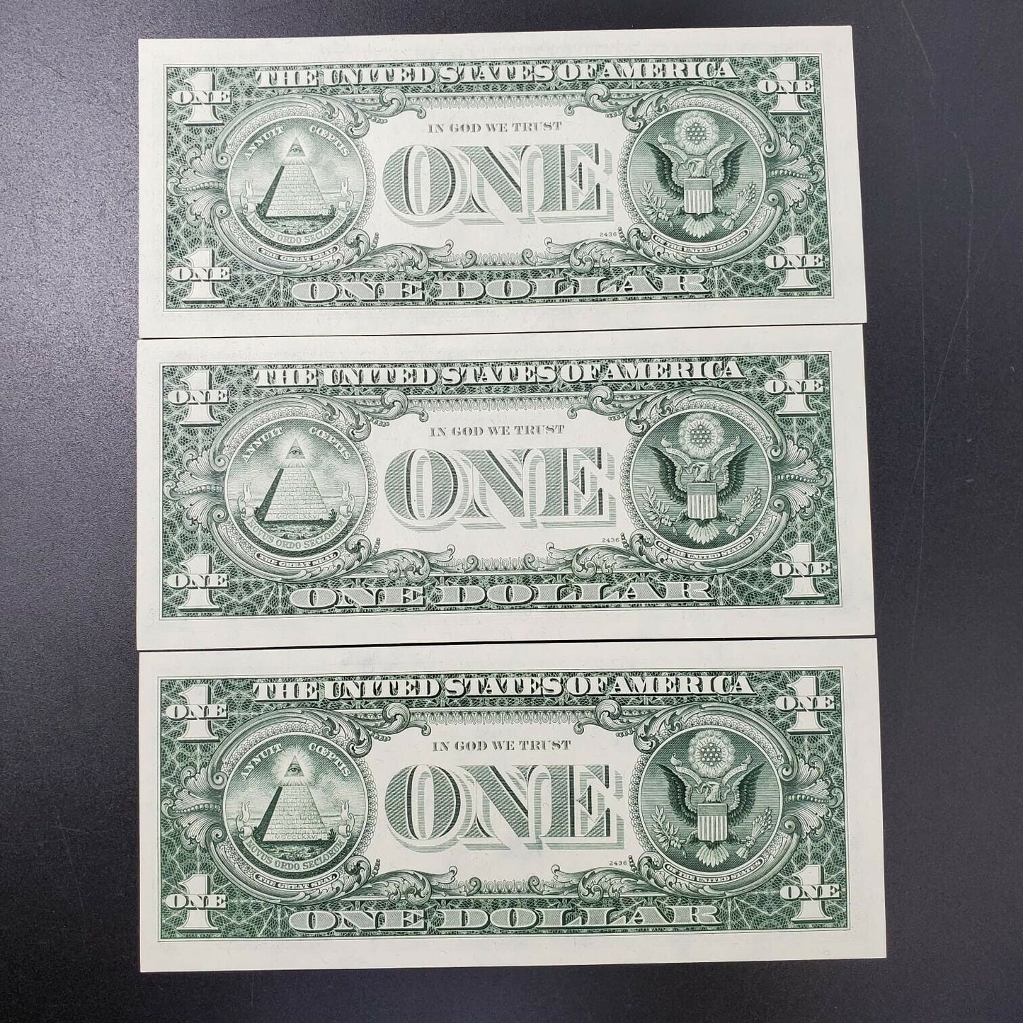 3 Consecutive 1977 $1 FRN Federal Reserve Note Green Seal Choice UNC Boston
