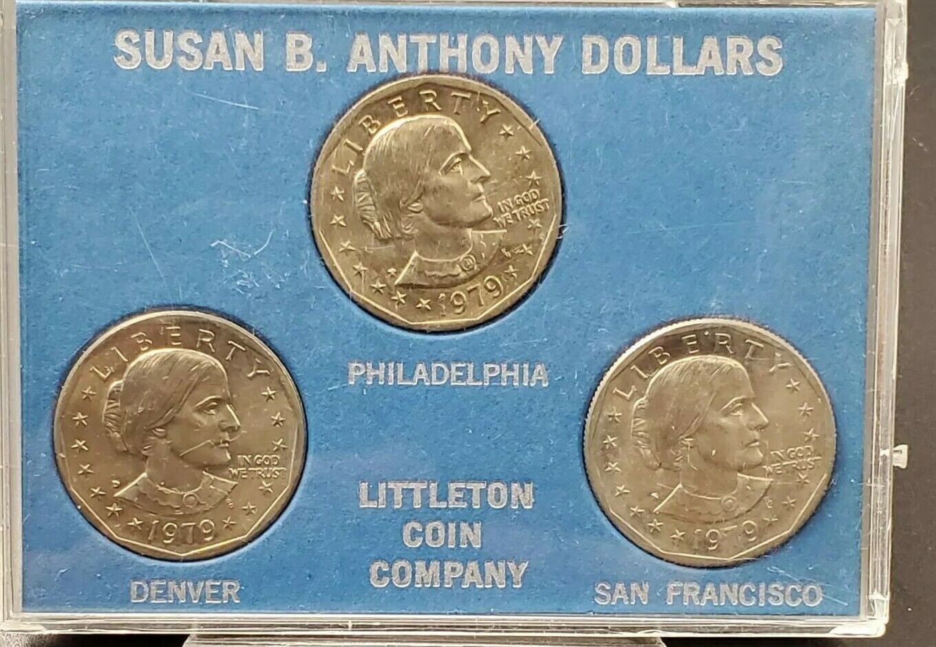 1979 OLD LITTLETON SUSAN B. ANTHONY SBA SOUVENIR DOLLAR SETS 3 COIN Set GEM BU