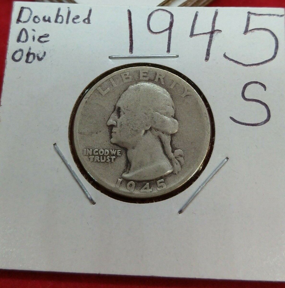 1945 S Washington Silver Quarter Coin DDO Double Die Obverse Motto Circulated