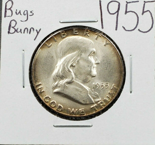 1955 P Franklin Half Dollar Choice BU Bugs Bunny Breen-5240 FS-401 Variety Toner
