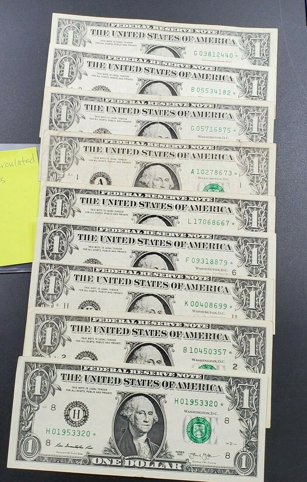 1993 - 2013 9 Different Note Year Set $1 FRN Federal Reserve Star * Replacement