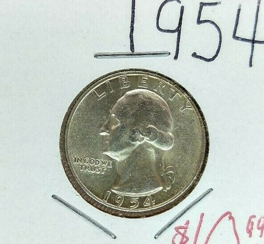 1954 P 25C Washington Quarter Silver Coin CH Choice BU Uncirculated