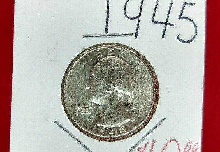 1945 P 25C Washington Quarter Silver Coin AU / UNC WW2 World War Two Era