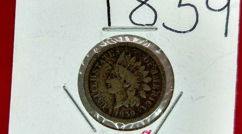 1859 P 1c Copper Nickel Indian Small Cent Penny Coin Very Circulated Worn