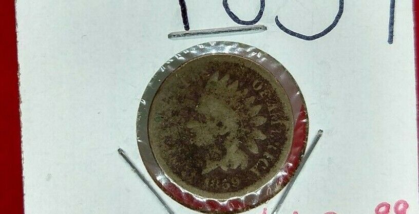 1859 P 1c Copper Nickel Indian Small Cent Penny Coin Very Circulated Fairl Worn
