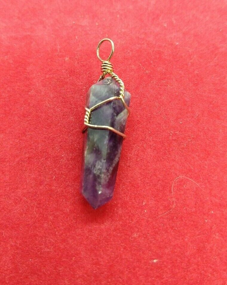 Natural Amethyst Quartz Crystal Point Obelisk Wand Healing Stone Pendant