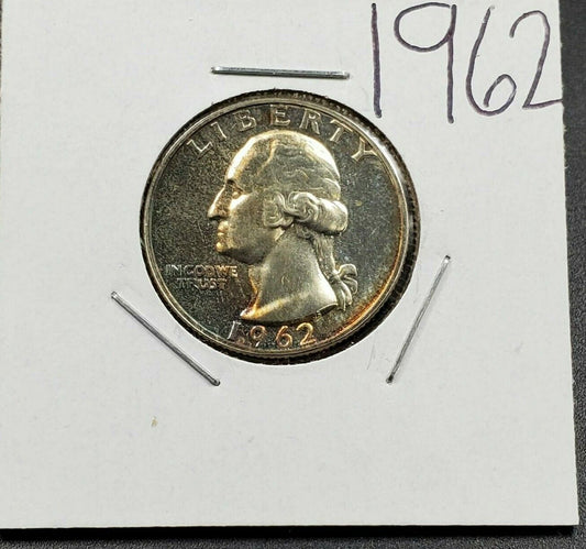 1962 P 25C Washington Quarter Silver Coin Gem Proof Cameo Neat Toning