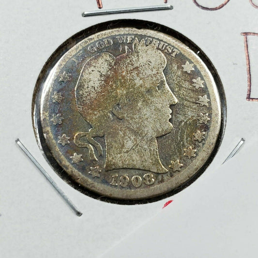 1908 D 25C Barber Silver Quarter Coin Choice AG / GOOD Circulated NEAT TONING