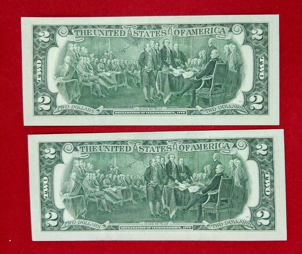 2 Consecutive 1976 $2 CH UNC BICENTENNIAL 2 REPEAT SERIAL # FEDERAL RESERVE NOTE