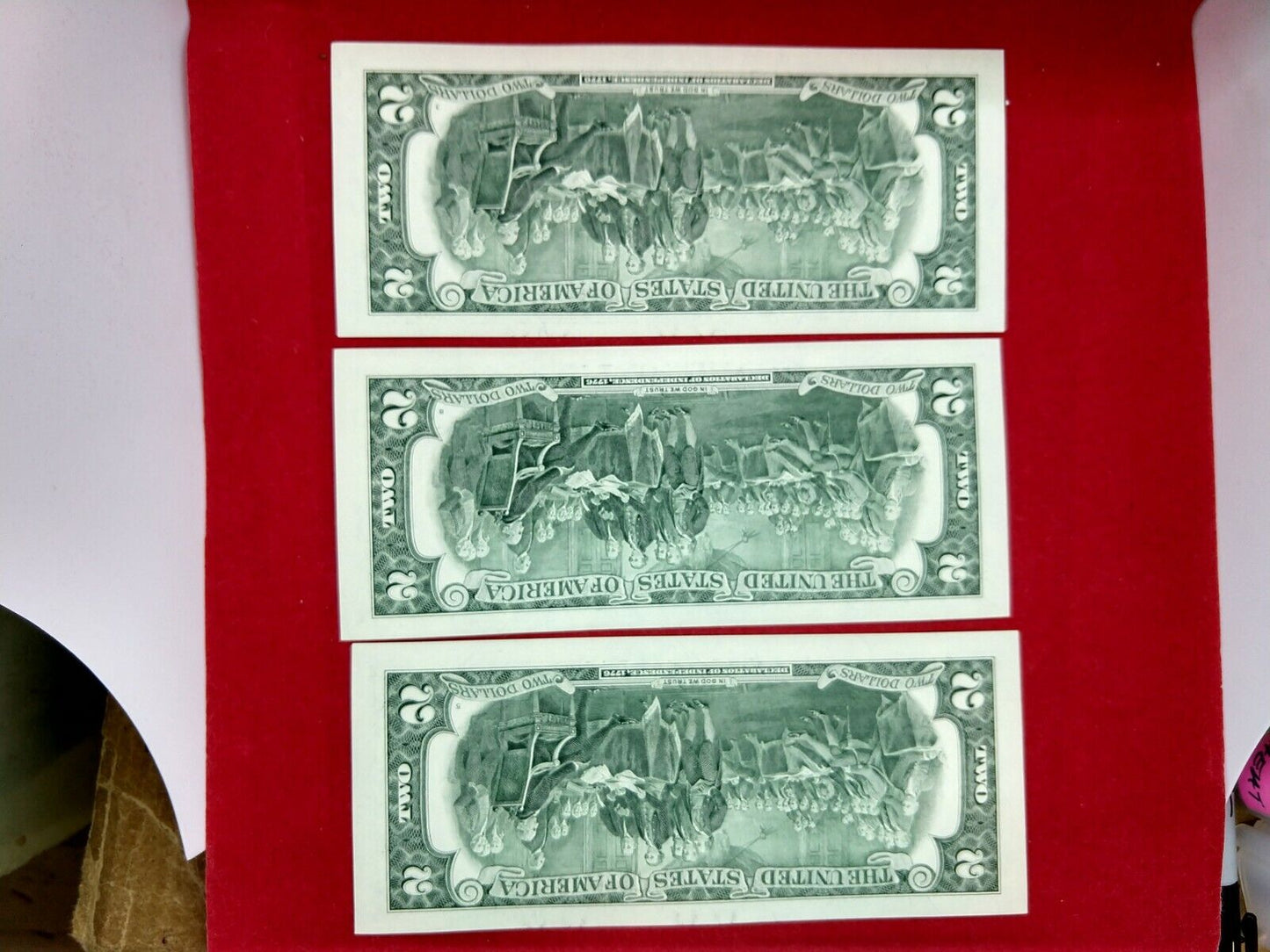 3 CONSECUTIVE $2 2003 FRN FEDERAL RESERVE NOTE CH UNC DOUBLE REPEAT SERIAL #