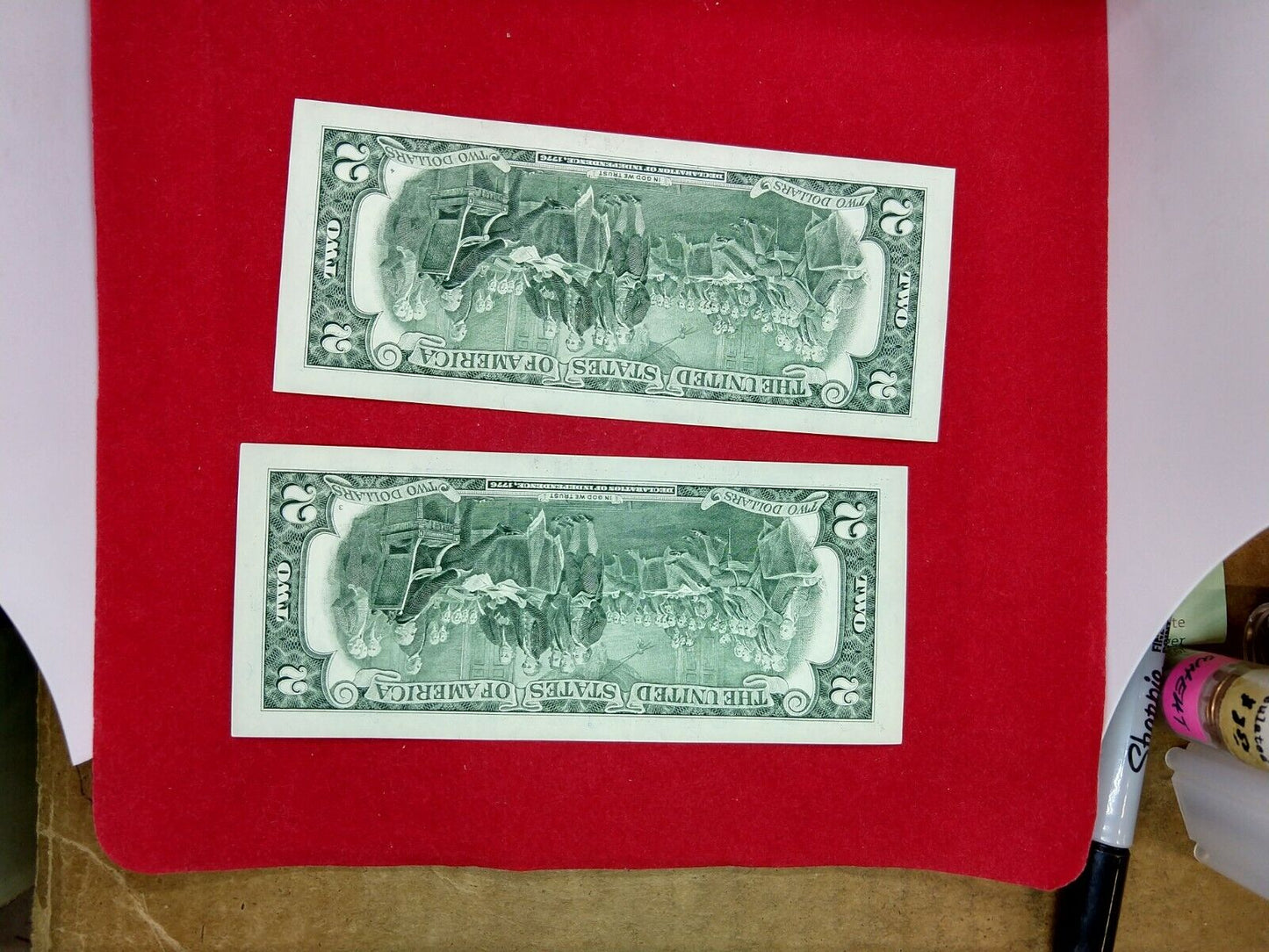 2 CONSECUTIVE $2 2003 FRN FEDERAL RESERVE NOTE CH UNC GREEN SEAL REPEAT SERIAL #