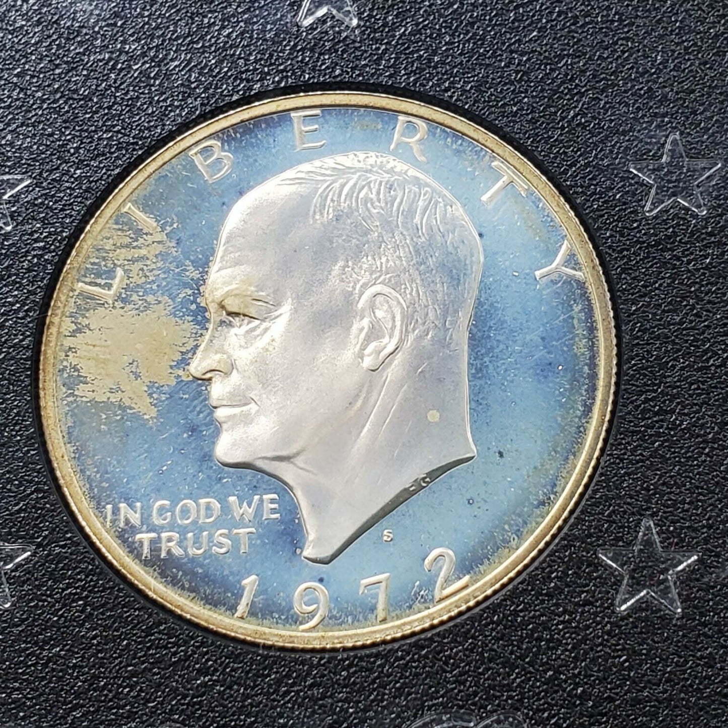 1972 S $1 Eisenhower Brown Ike 40% Proof Silver Dollar Coin OGP NEAT ODD TONING