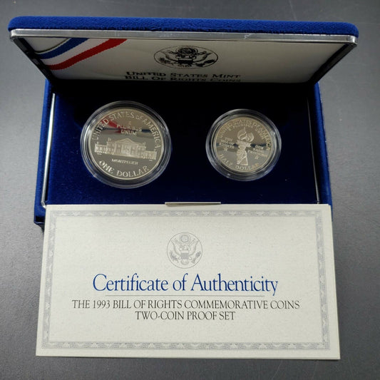 1993 S JAMES MADISON COMMEMORATIVE PROOF SILVER $1 HALF DOLLAR 2 Coin SET