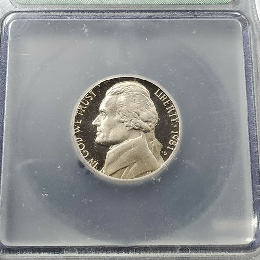 1981 Type 1 S Proof Jefferson Nickel Coin ICG PR70 DCAM Deep Cameo Variety