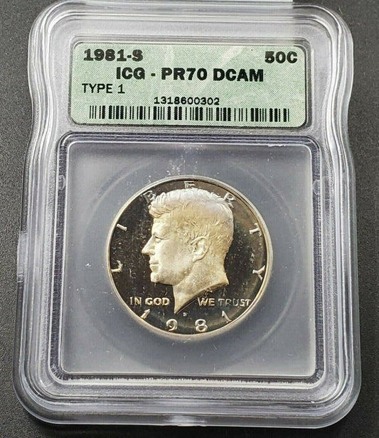 1981 S Type 1 Proof Kennedy Half Dollar Coin RETRO ICG PR70 DCAM Deep Cameo Gem