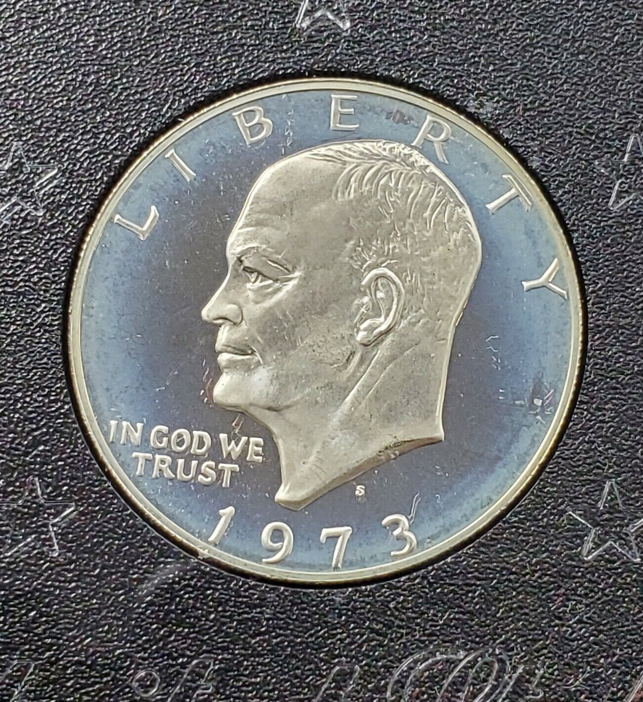 1973 S $1 Eisenhower Brown Ike 40% Proof Silver Dollar OGP Original Blue Toning