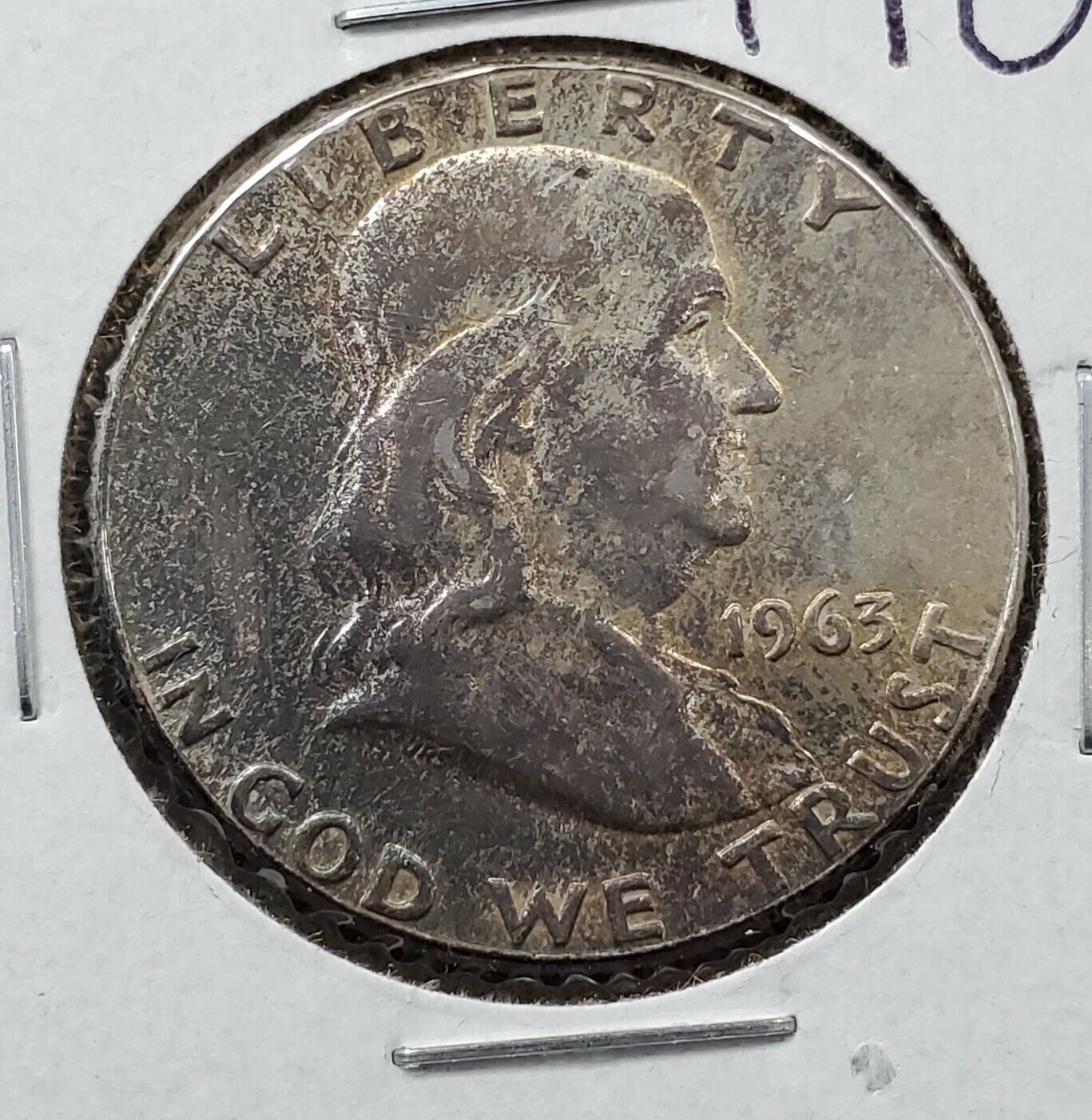 1963 Franklin Silver Half Dollar Coin  AU circulated Toned