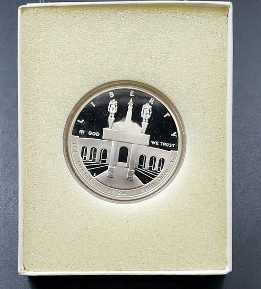 LA Olympiad Coliseum Commemorative 1984 S 90% Silver Dollar Proof $1 Coin IN BOX