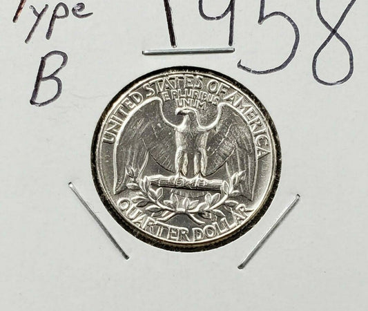 1958 P Type B Proof Die Reverse Washington Silver Quarter Coin Choice / Gem BU