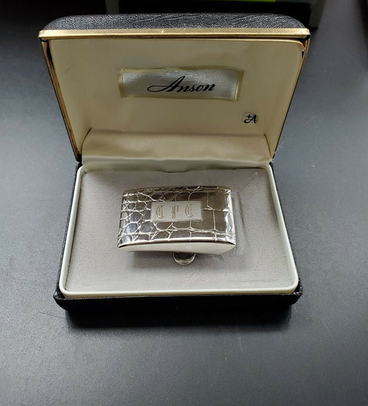 Vintage Anson silver tone belt buckle CPC LOVE TOKEN ENGRAVED IN ORIGINAL BOX
