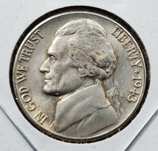 1943 S Jefferson Silver War Nickel Coin AU About UNC Circulated WW2 Era Coin